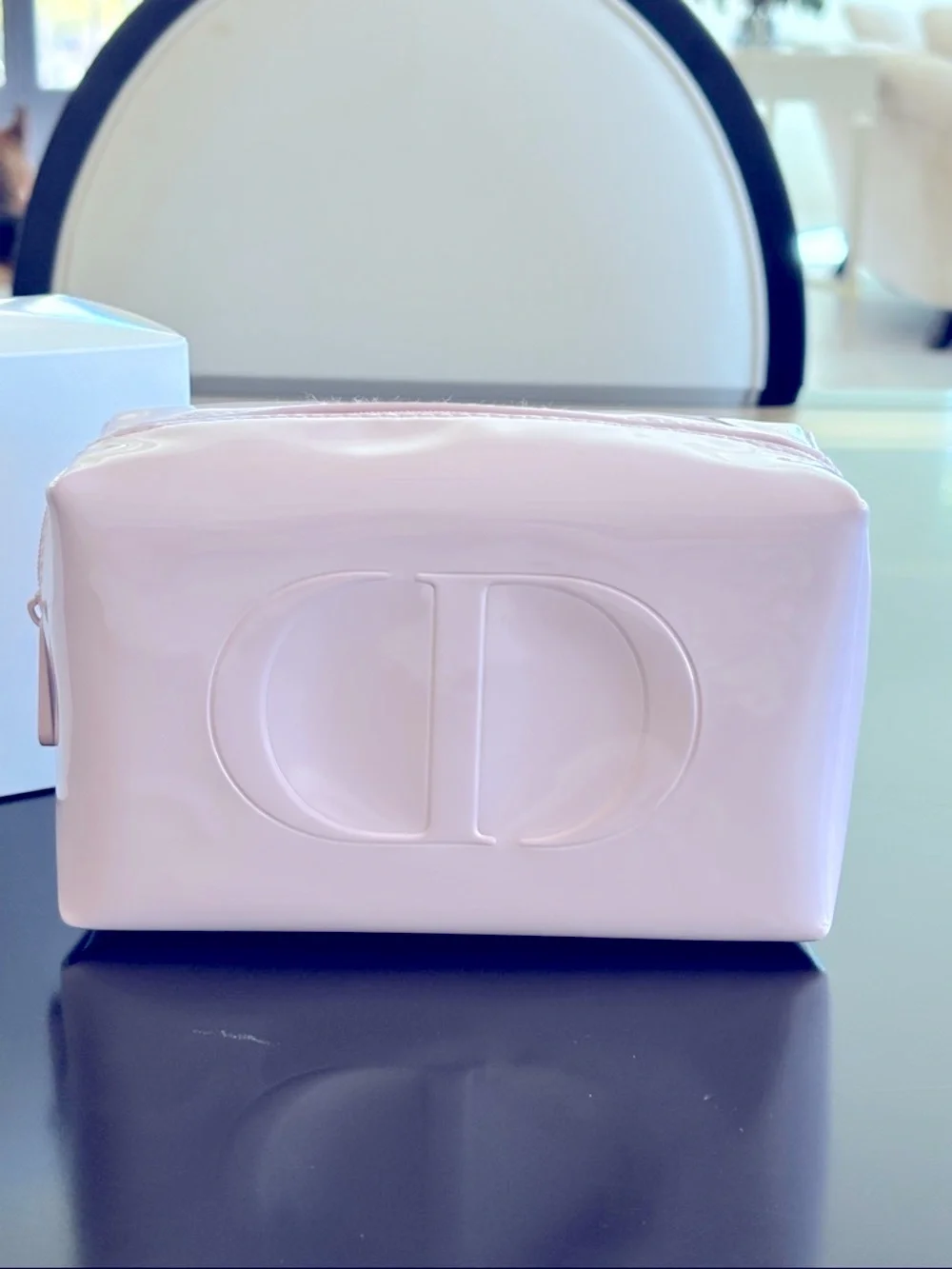 Dior Light Pink Patent Cosmetic Pouch with Embossed “CD” Logo
